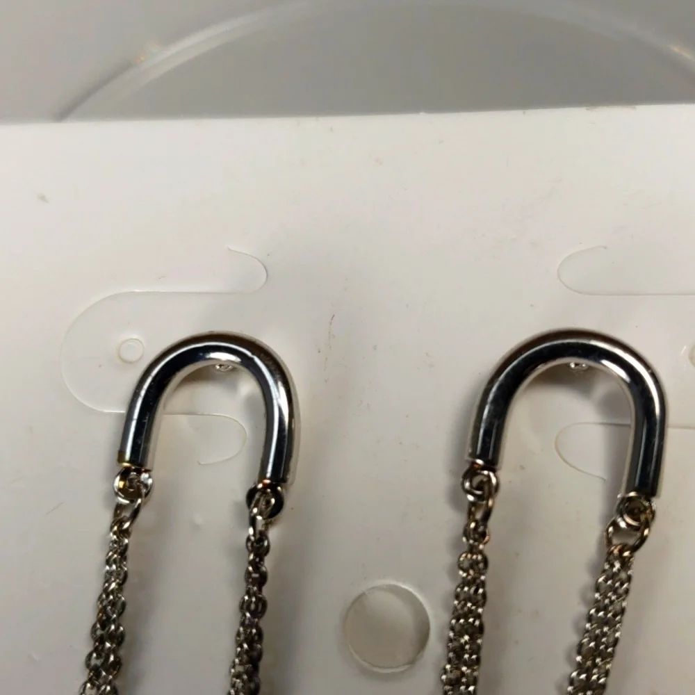 Polished  2-in Silver post  Drop Dangle chain Earrings - Women Fashion Jewelry